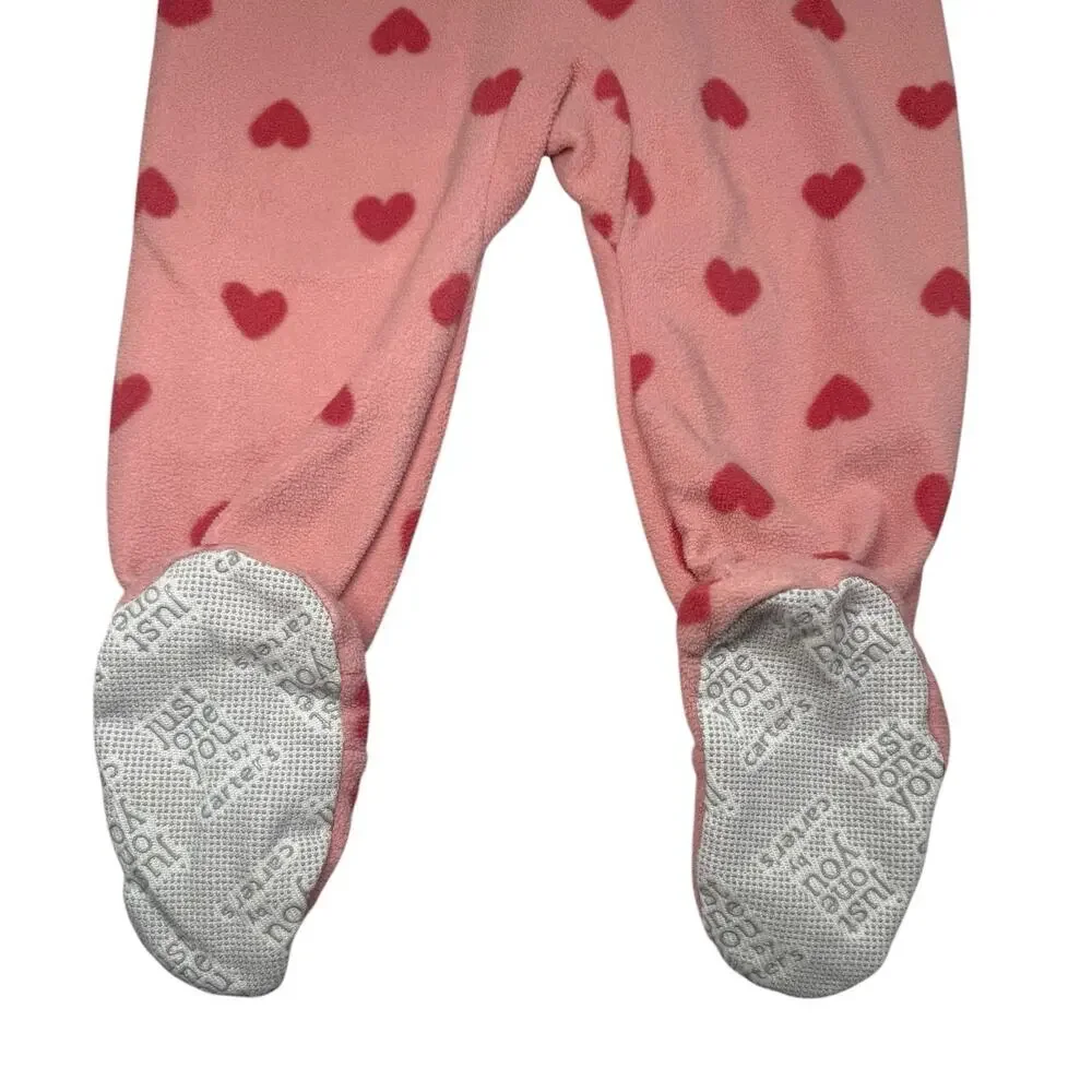 Carters Footie Sleeper PJs Girls Hearts Dinosaurs White Pink 12 Months